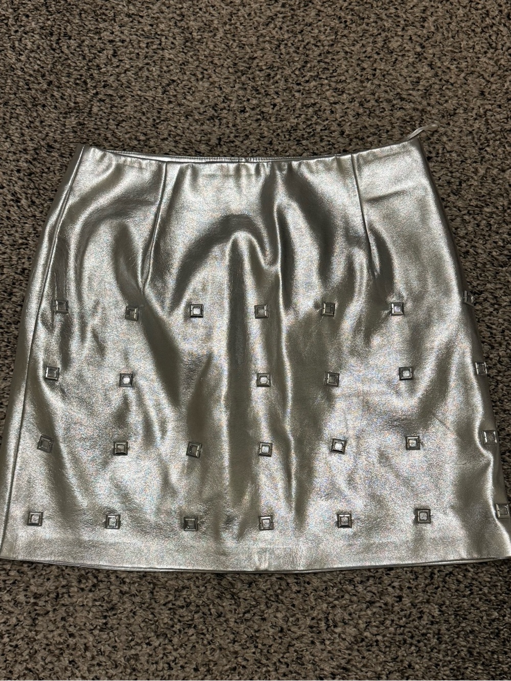 Pinko Metallic Silver Mini Skirt with Square Studs